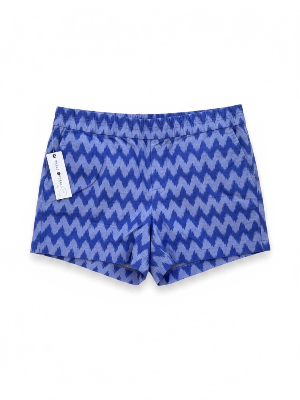 Peace & Pearls Chevron-Print Blue Pull-On Shorts size Large NWT